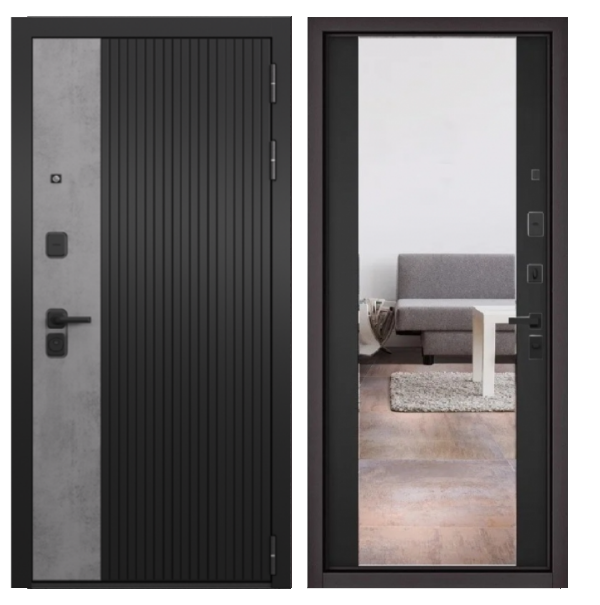Дверь Мастино ТРАСТ МАСС Бетон серый Черный матовый/Черный матовый (638)