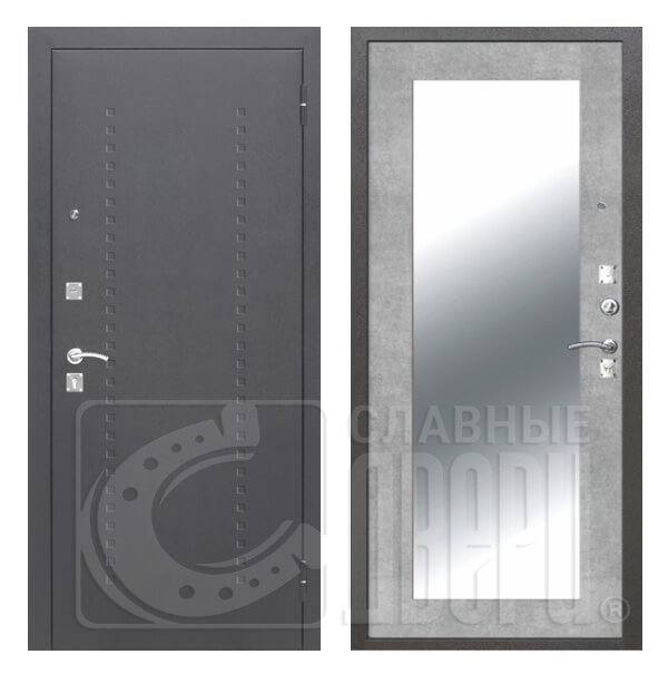 Входная дверь Цитадель (Ferroni) Доминанта Серебро Зеркало Бетон серый