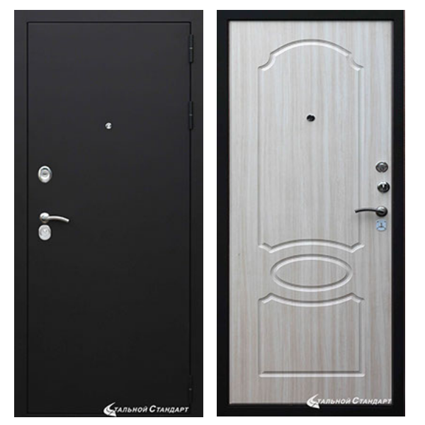 Входная дверь Стальной Стандарт S1 Муар Дуб белый